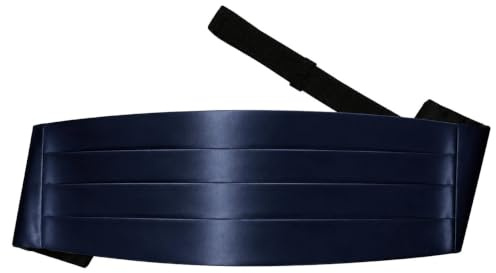 DQT Men's Plain Satin Adjustable Tuxedo Cummerbund | Formal waistband for weddings, black tie, dinner suits, groom, groomsmen, prom, balls, evening events, pairs with bow tie