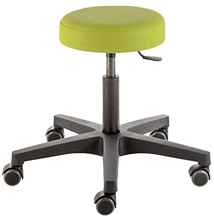 Rollhocker comfort 4401, Sitzhöhe ca. 46 - 59 cm, Rundsitz Ø 33 cm, Einhebel-Auslösemechanik, stufenlose Höhenverstellung, Kunststoff-Fußkreuz, Universal-Doppelrollen Ø 50mm, Rollen/Bodengleiter:weiche Radbandage, Polsterdekor:Dekor limone