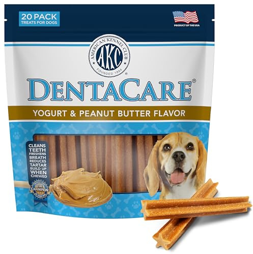 American Kennel Club Dentacare Yogurt and Peanut Butter Dental Dog Treats, Naturally Flavored, Good for Dog Dental Health, 20 Count
