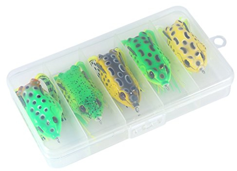 Softköder Set, 5 Stück mit Haken und Box, Froschköder, für Topwater Angelmethoden, for Anfänger und Profis in Seen, Flüssen und Teichen