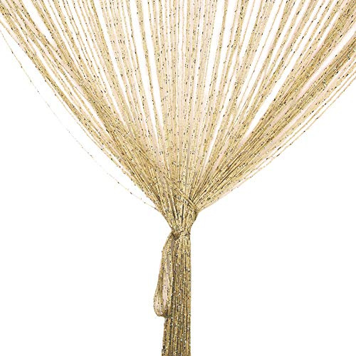 Vidillo Rideau à fils pailletés - Blanc - 100 x 200 cm - Décoration murale - Rideau décoratif - Séparateur de pièce - Protection contre les mouches - Pour mariage, café, restaurant (champagne)