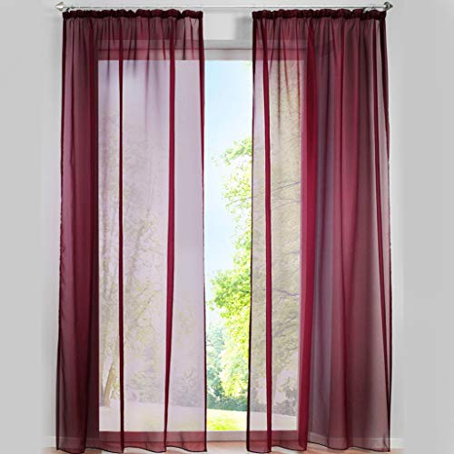 SIMPVALE 2er Set Vorhang durchsichtig Einfarbig Voile-Vorhänge mit Schienenhaken für Gardinen Schlafzimmer Wohnzimmer Balkon, Weinrot, 140X245 cm