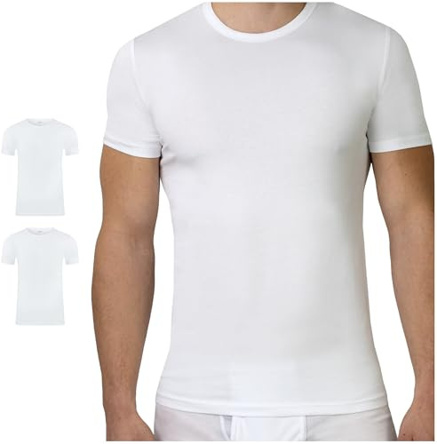 Ströbele SES - Canottiera da uomo, a maniche corte, con scollo rotondo bianco M