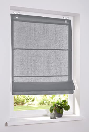 Raffrollo/Ösenrollo Metis grau 100% Leinen 100 x 140 cm