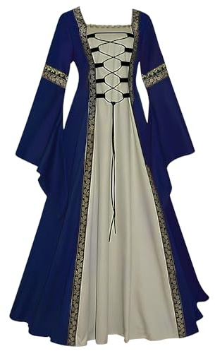 Feynman Vestido medieval para mujer con mangas trompeta, estilo medieval victoriano, vestido renacentista, gótico, largo para carnaval, Halloween, fiestas de princesas, Azul Oscuro, 5XL