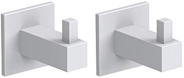 Kon-fort Colgador Toalla Cuadrado Blanco Mate 2 Uds con Tornillo Acero Inox | Resistente y Duradero