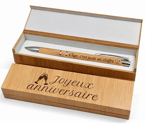 Stylo Personnalisé avec Gravure Prénom - Coffret Cadeau Bois Bambou avec Étui - Cadeau Maîtresse Retraite Anniversaire Mariage Parrain Marraine - Weastyle