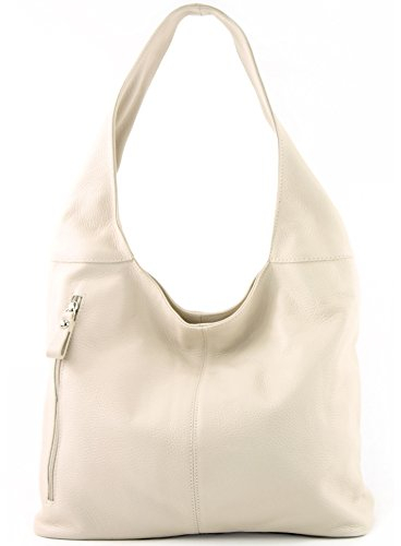 modamoda de T155 Damen Leder Shopper Schultertasche Large handmade in Italy, Farbe:Creme
