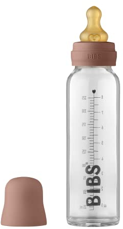 BIBS Baby Glass Bottle 225ml, Vermindert Koliken, Runder Sauger aus Naturkautschuklatex, Unterstützt das Stillen. Complete Set - 225 ml, Woodchuck
