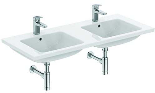 Ideal Standard i.life B doppelter Waschtisch 121 cm mit einem Hahnloch für Armatur und Überlaufloch, Möbel und Siphon separat erhältlich, Weiß