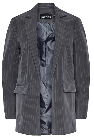 PIECES PCBOZZY LS LOOSE STRIPED BLAZER NOOS BC, Blazer Mujer, Gris (Magnet), L