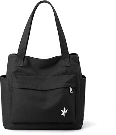 CORIOS Bolso de Mano para Mujer Bolso Tote Lona Casual Bolso Shopper Bolsa de Ocio Multifuncional Bolsos de Hombro para Compras Viajes Citas Trabaj Negro