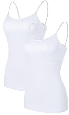 CharmLeaks Cotton Shelf Bra Camisoles Adjustable Spaghetti Strap Tank Tops Scoop Neck White L