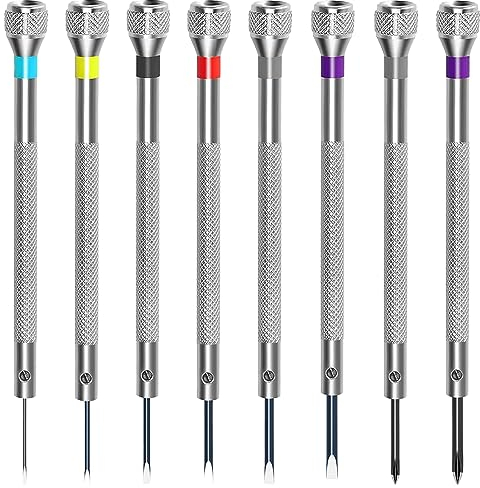 Plstod Uhrmacher Schraubendreher Set, 8 Stück Uhrmacherwerkzeug Set, Feinmechaniker Schraubendreher Set (0,6/0,8/1,0/1,2/1,4/1,6 mm) Kleine Schraubenzieher Set für Uhren Brillen Computer Schmuck