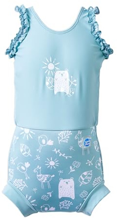 Splash About Baby Girls Happy Nappy Costume One Piece Swimsuit, Sunny Bear, 6-14 Months
