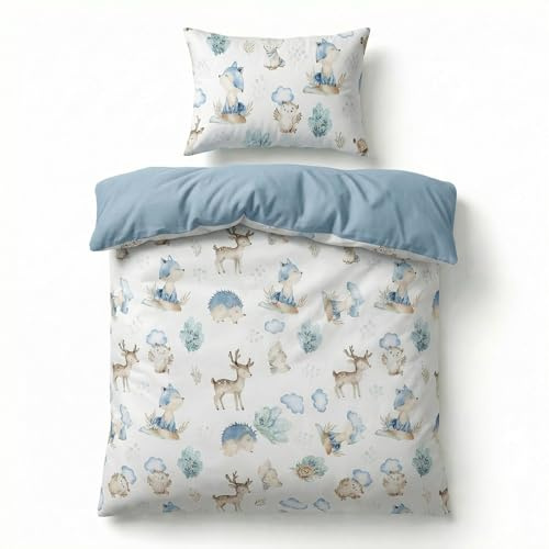 BABYSAFE Set Copripiumino Lettino 90x120 e Federa Cuscino 40x60 Coordinata, 100% Cotone Certificato Oeko-Tex - Copripiumino 90x120 Neonato per Culla, Lettino o Carrozzina Made in Europe