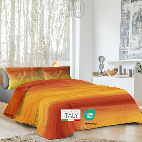 Dorian Home - Set Copripiumino Matrimoniale 250x210 con Sacco in 100% Puro Cotone + 2 Federe Cuscino Letto 50x80 con Patella di 18 cm (Smeralda Arancio, Matrimoniale - 250x210 cm)