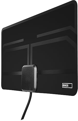 EMOS Flache Innenantenne J0709, aktive Zimmerantenne, Digitale TV Antenne mit Verstärker, DVB-T/DVB-T2 Fernsehen, DAB-Radio, 3G/4G/5G/LTE Filter, Indoor-Antenne, inkl. USB-Ladeadapter