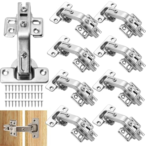 Mezchi Lot de 8 charnières d'angle réglables à 135 degrés avec vis, recouvrement complet pour portes d'armoires de cuisine, armoires, portes pliantes