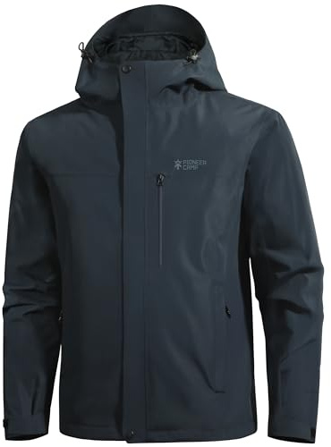 Pioneer Camp Giacca antipioggia da uomo impermeabile traspirante giacche da esterno da uomo impermeabili con cuciture nastrate con cappuccio, giacca a vento 4 tasche con cerniera, blu navy, M