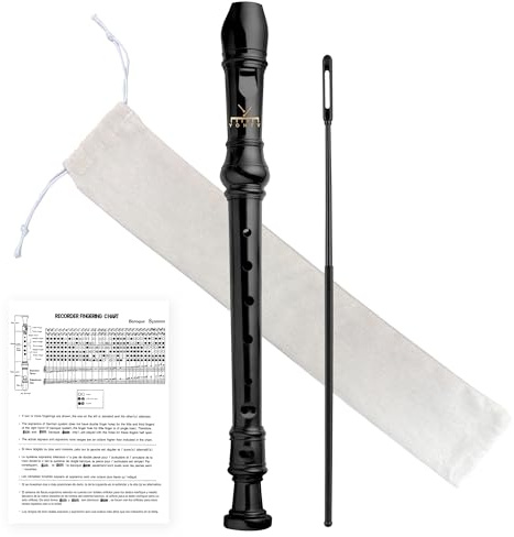 YONTY Soprano Recorder 8-Hole Instrument for Beginners Kids Students, German Style C Key Flute with Cleaning Rod & acking Bag for Education & Entertainment - Black