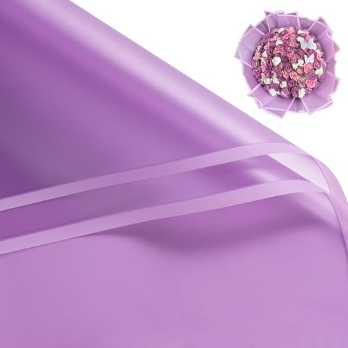 RUSPEPA 20 hojas de papel para envolver flores - Borde morado claro esmerilado, impermeable, para ramos de flores - Artículos de floristería para cumpleaños, bodas y manualidades - Morado claro