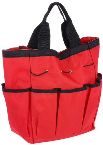 QUARKZMAN Borsa Attrezzi Giardino 9.5 x 5.9 x 11.8 Grande Borsa Tessuto Oxford con Tasche Borsa Giardino Organizzatore Attrezzi Piante Conservazione Trasportatore per Esterni, Rosso