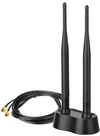 Eightwood Antena WiFi de 2,4 GHz, 5 GHz, 5,8 GHz, amplificador de señal WiFi, base magnética de doble banda con cable de extensión RP-SMA para router Wi-Fi, tarjeta PCI, PCI-E, placa base Bluetooth