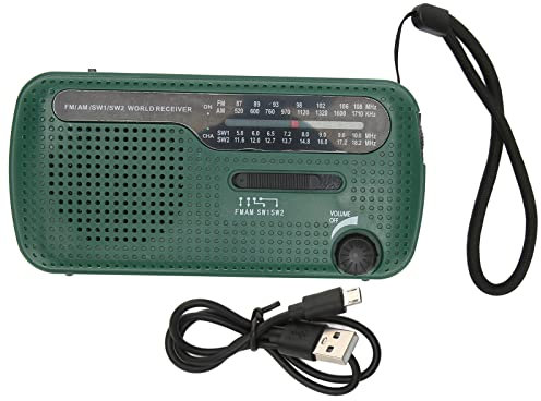 Radio Solaire à manivelle AM ​​FM SW1 SW2 Lampe de Poche LED de Camping Radio d'urgence de Camping multibande pour tempête hivernale et Urgence en Plein air Vert (G)