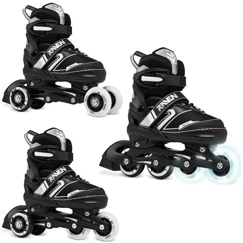 RAVEN 3in1 Inline Skates Pattini in linea Triskates Pattini a rotelle per bambini e adulti regolabili (Helixi Black/Grey, 34-37 (21cm-23,5cm))
