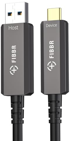 FIBBR USB Cable de Fibra Óptica 10M, Cable USB A a USB C Transmisión Remota de Datos de USB 3.2 AOC para VR, Cine en Casa, Cámara, Computadora Portátil, Impresora, Videoconferencia