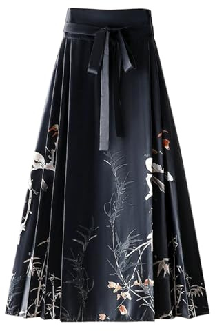 Ulalaza Donne Cavallo Faccia Gonna Cucitura Cravatta Stampa Elegante Vintage Lunga Oscillazione Maxi gonne Piegato Tradizionale Cinese Hanfu Mamianqun.