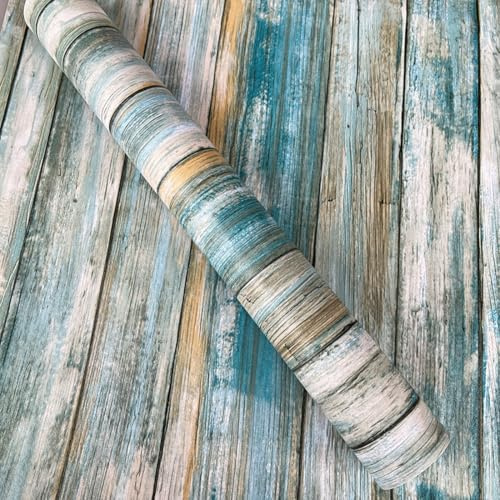 Blue Wood Shiplap Drawer Shelf Liner Contact Paper Peel and Stick Wood Shiplap Wallpaper for Cabinets Shelves Cupboard Table Desk Furniture Walls Decal 17.7x117 Inches