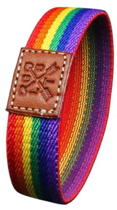 Gay Shop Berlin Pride Regenbogen Armband, Elastisch mit Lederaufnäher, 16-19 cm, LGBTQ, CSD, Rainbow (19 cm)