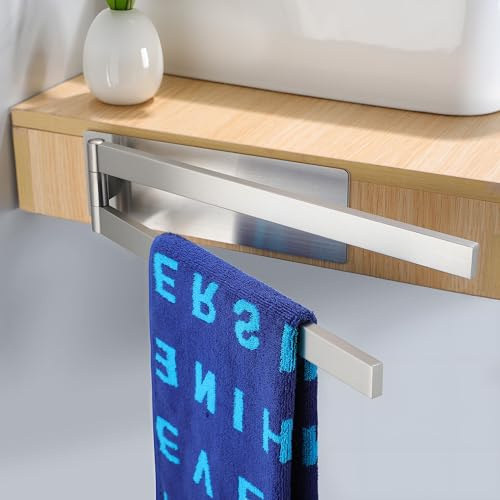 ZUNTO Porta Asciugamani da Parete, Autoadesivo Port Salviette Bagno, Doppio e Girevole a 180°, Portasciugamani Acciaio Inox 304 Spazzolato, 2 Bracci