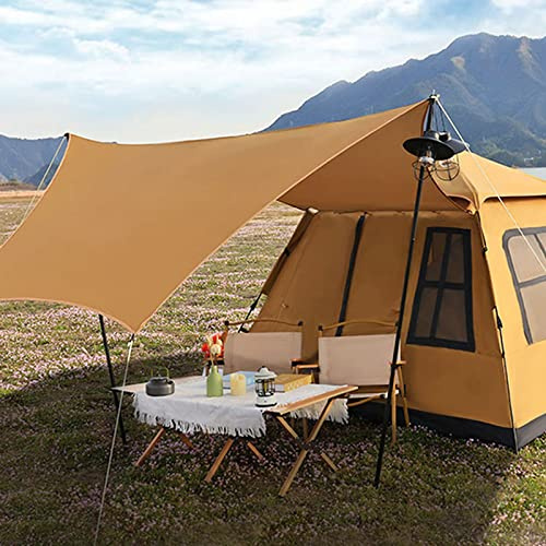 tält, 4-personers Instant Blackout-tält for familj med vestibul och regnfluga, 4-säsongs lättviktstält for familjeklockor, lätta att montera(Brown)