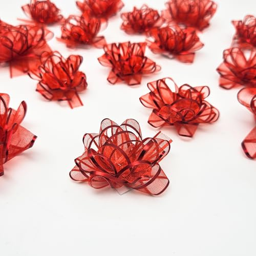 ZYOOO Nœuds Cadeaux Rouge,18 pcs Nœuds Cadeaux Auto-adhésif Décorations pour Paniers Cadeaux Et Sacs pour Noël, Noël, Anniversaire, Remise des Diplômes, Mariage, Fête