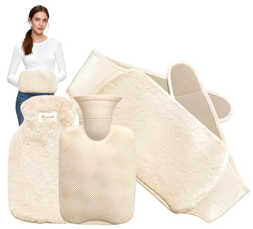 HUANR 1000 ml Bolsa de Agua Caliente, 130 cm de Largo Cinturón para Botella de Agua, Suave y Cómodo Bolsa Agua Caliente Peluche, Se Puede Utilizar en el Abdomen, el Cuello y los Hombros