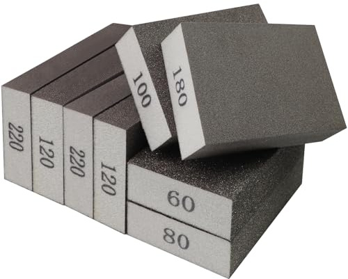LUCKNIGHT 8 spugne abrasive, blocchi abrasivi per legno, grana assortita da 60 a 220 (60, 80, 100, 120, 180, 220), lavabili e ritagliabili, adatti per legno, metallo e pareti