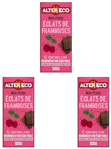 ALTER ECO - Tablette Chocolat Noir 60% - Éclats de Framboise - Bio & Équitable - Origine Pérou - 100 g (Lot de 3)