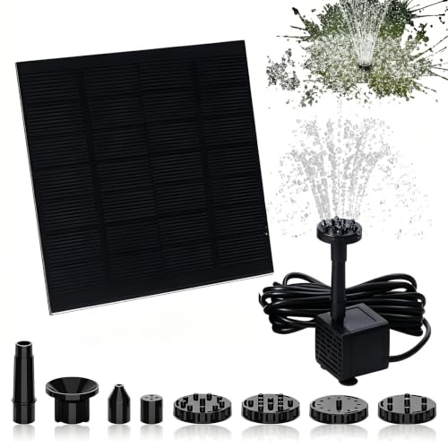 Unipampa Fuente Solar Jardin Exterior, Bomba de Agua Solar con 6 Boquillas, Bomba Solar para Estanque 1,5W, Fuente Solar Flotante 200L/H, Fuente Flotante para Jardín, Estanque, Baño de Pájaros