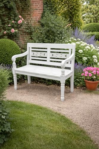 ambiente-lebensart.de Teakbank-Landhausbank-Parkbank-Gartenbank-Blumenbank-Balkonbank 2 Sitzer Shabby Chic White Washed Antik Weiss