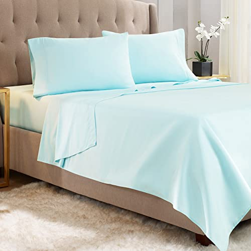 Empyrean California King Sheet Sets - 4 PC Super Soft Cal King Bed Sheets - Double Brushed Microfiber Cal King Sheets - Hotel Luxury Light Baby Blue Bed Sheets cal king, with 4 Corner Elastic Straps
