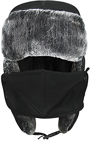Unisex Kids Teens Girls Boys Faux Fur Winter Warm Trapper Hat with Ear Flaps,Windproof Face Mask Fleece Thermal Outdoor Snow Ski Russian Ushanka Cap Trapper Trooper Pilot Hat Headwear