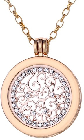 Morella Halskette Damen Gold 70 cm Edelstahl mit Anhänger und Coin 33 mm in Schmuckbeutel Zirkonia Ornament