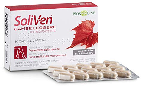 BIOS LINE SoliVen Integratore, Integratore Alimentare per la Funzionalità della Circolazione Venosa, del Microcircolo e del Plesso Emorroidario, 30 Capsule Vegetali