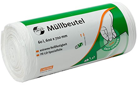 Müllbeutel DEISS FIRST PLUS weiß 60 L, 50 Stück