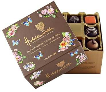 Holdsworth Chocolates Gift Box Renaissance Collection - Milk, Dark and White Assorted Handmade Truffles, Pralines, Caramels & Creams 200g Mothers Day Chocolate Box