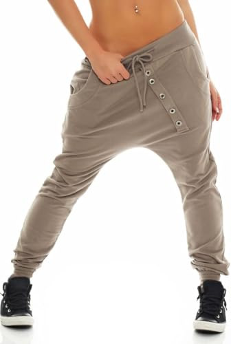 Malito Femme Boyfriend Pantalon Bouton Classic Baggy Harem Aladin Yoga 8023 (Fango)