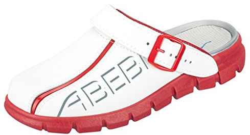 ABEBA Clog 7312 Größe 41, Dynamic Glattleder weiß/blau mit Aufdruck, zertifiziert